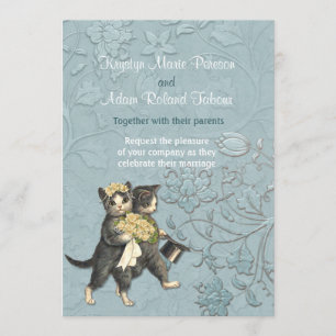 Posh Cats Aqua Blue Wedding Invitation