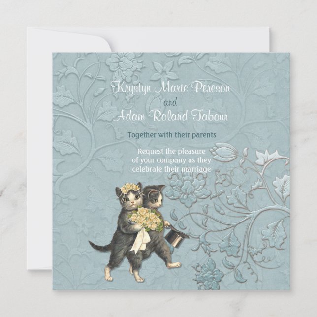 Posh Cats Aqua Blue Wedding Invitation (Front)