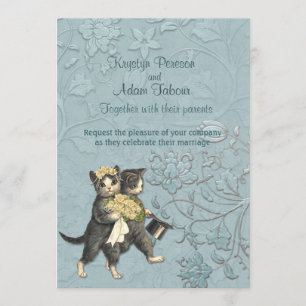 Posh Cats Aqua Blue Wedding  ver 2 Invitation