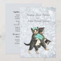 Posh Cats Aqua -Silver Sparkle Wedding Invitation