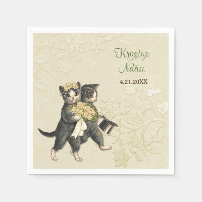 Posh Cats Wedding 2 Ivory Paper Napkins (Front)
