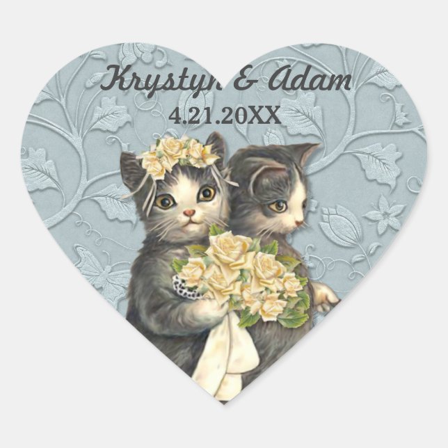 Posh Cats Wedding Blue Heart Sticker (Front)