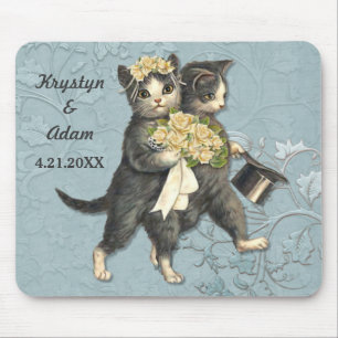 Posh Cats Wedding Blue Mouse Mat