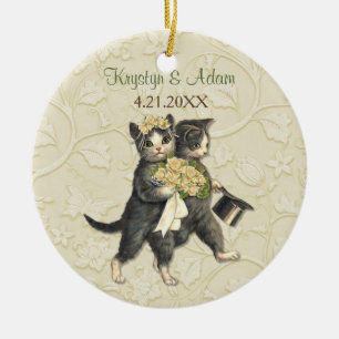 Posh Cats Wedding Ivory Ceramic Tree Decoration