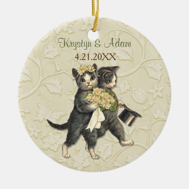 Posh Cats Wedding Ivory Ceramic Tree Decoration (Front)