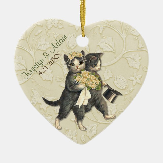 Posh Cats Wedding Ivory Ceramic Tree Decoration (Front)