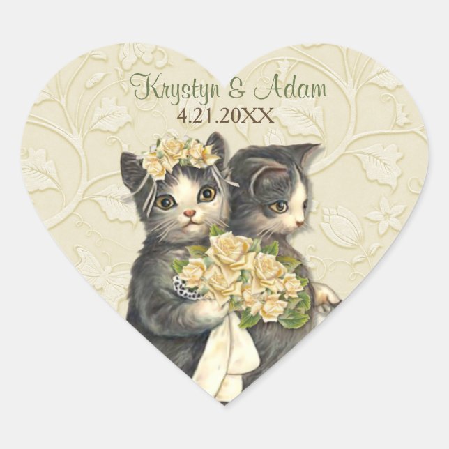 Posh Cats Wedding Ivory Heart Sticker (Front)