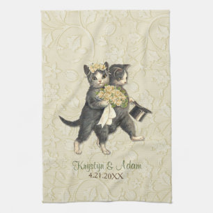 Posh Cats Wedding Ivory Tea Towel