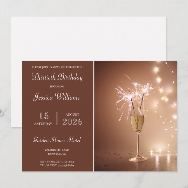 Posh Champagne, Sparkles & Lights Birthday Party Invitation (Front/Back)