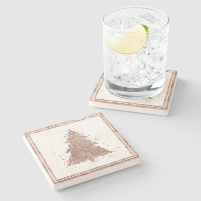 Posh Christmas Tree | Glam Rose Gold Luxurious Stone Coaster (Side)