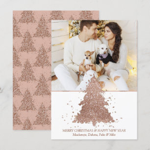 Posh Christmas Tree Glam Rose Gold Photo Holiday Card