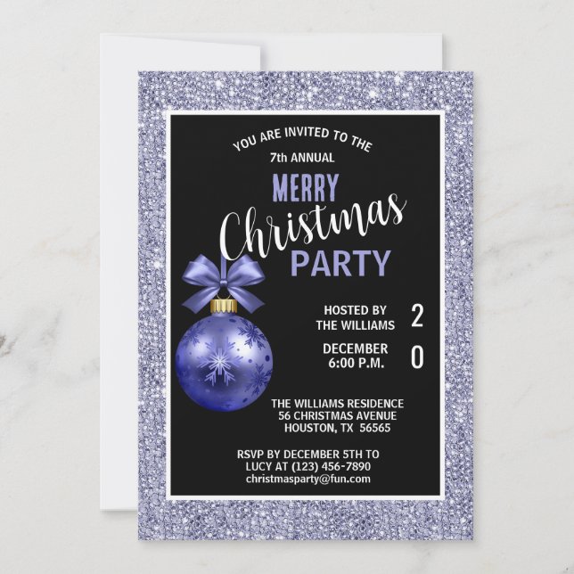 Posh Decorative Blue Christmas Invitation (Front)