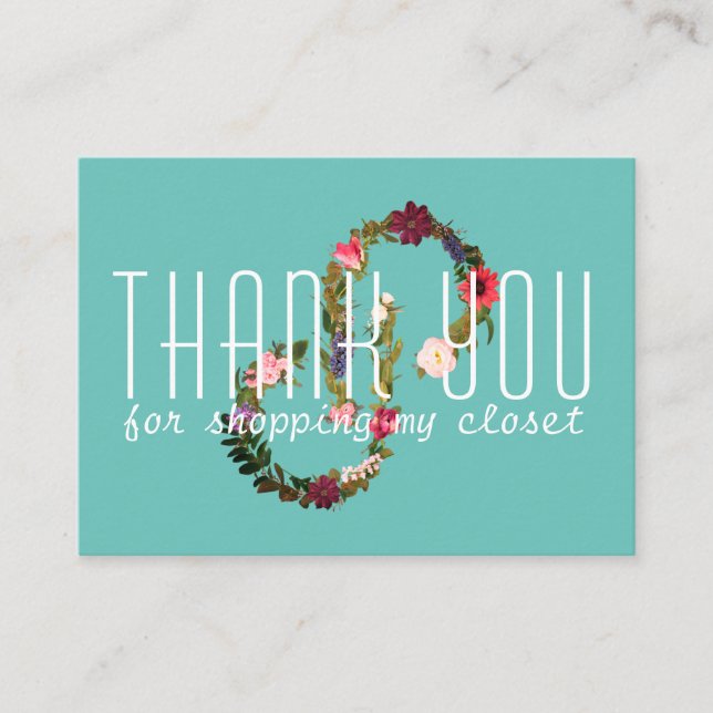 Posh floral logo thank you note business card (Front)