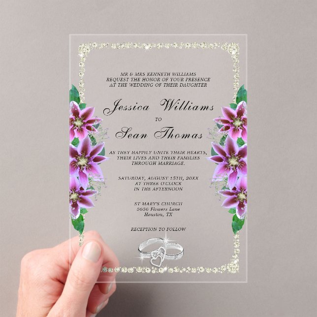 Posh Framed, Diamond Rings & Clematis Wedding Acrylic Invitations (Insitu (Handheld))