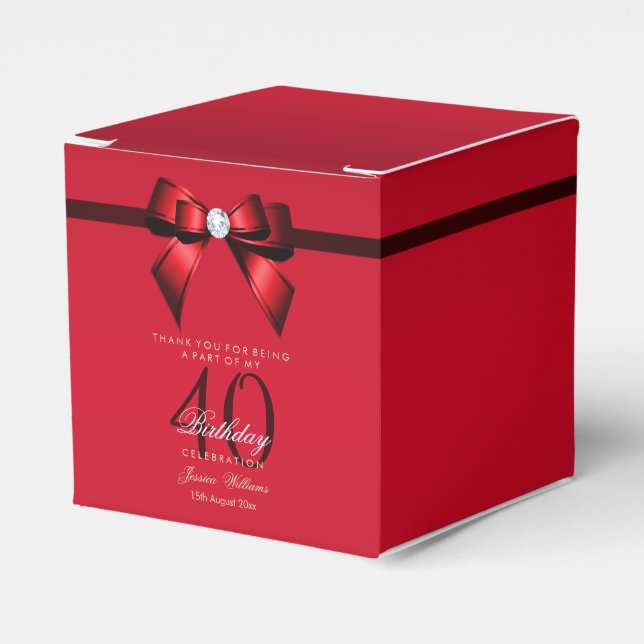 Posh Gem Bow & Ribbon 40th Birthday Favour Box (Front Side)