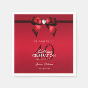 Posh Gem Bow & Ribbon 40th Birthday Napkin