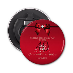 Posh Gem Bow & Ribbon 40th Wedding Anniversary Bottle Opener