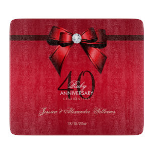 Posh Gem Bow & Ribbon 40th Wedding Anniversary Cutting Board