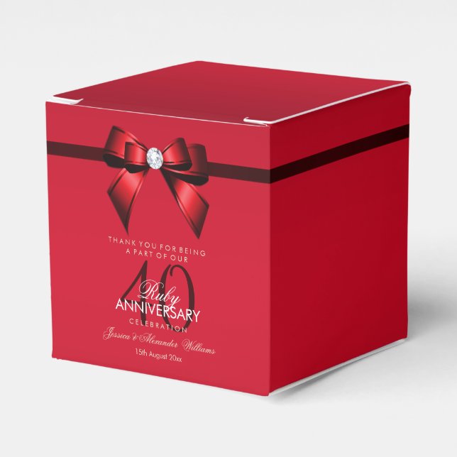 Posh Gem Bow & Ribbon 40th Wedding Anniversary Favour Box (Front Side)
