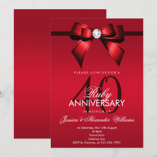 Posh Gem Bow & Ribbon 40th Wedding Anniversary Invitation