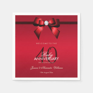 Posh Gem Bow & Ribbon 40th Wedding Anniversary Napkin