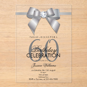 Posh Gem Bow & Ribbon 60th Birthday Acrylic Invitations