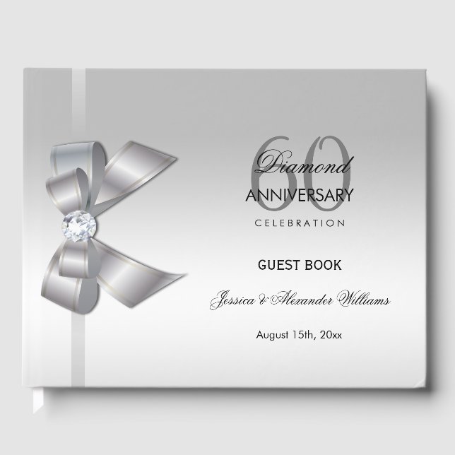 Posh Gem Bow & Ribbon 60th Wedding Anniversary Guest Book (Front)