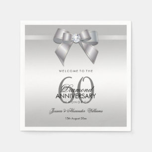 Posh Gem Bow & Ribbon 60th Wedding Anniversary Napkin