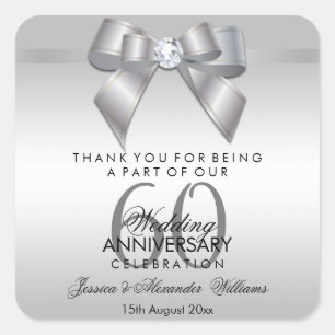 Posh Gem Bow & Ribbon 60th Wedding Anniversary Square Sticker