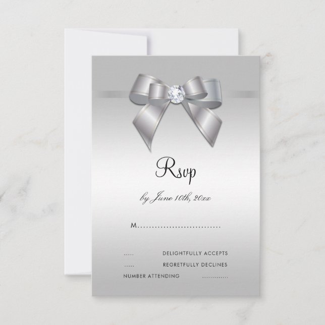 Posh Gem Bow & Ribbon 60th Wedding RSVP Card (Front)