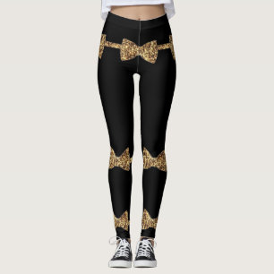 Posh Girls - Black & Gold Bow Tie Leggings