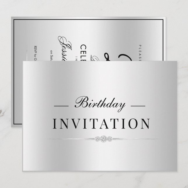 Posh Glamour Silver 25th Birthday Invitation (Front/Back)