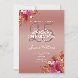 Posh Glitter Watercolor Flowers Rose Gold Birthday Invitation