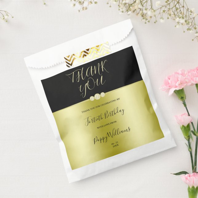 Posh Gold & Black Elegant Diamonds 40th Birthday Favour Bags (Sealed)