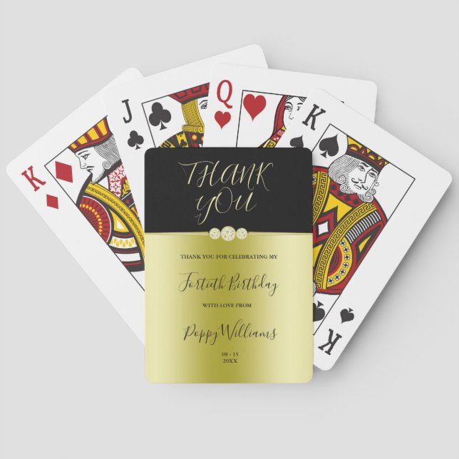 Posh Gold & Black Elegant Diamonds 40th Birthday Playing Cards (Back)