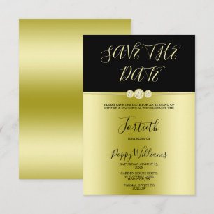 Posh Gold & Black Elegant Diamonds 40th Birthday Save The Date