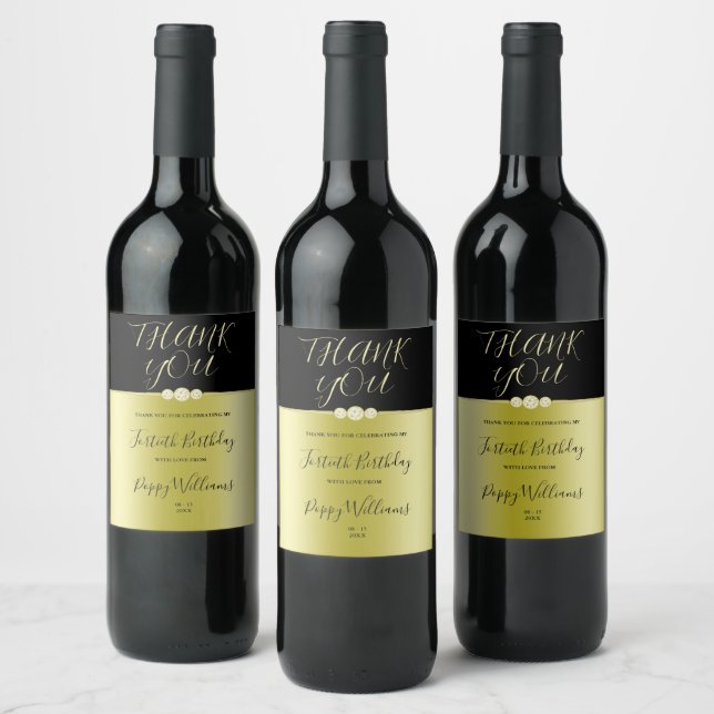 Posh Gold & Black Elegant Diamonds 40th Birthday Wine Label (Bottles)