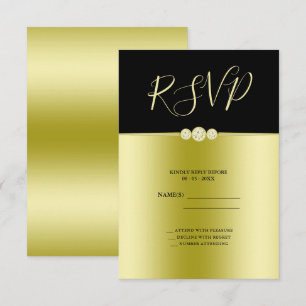 Posh Gold & Black Elegant Diamonds Birthday RSVP Card
