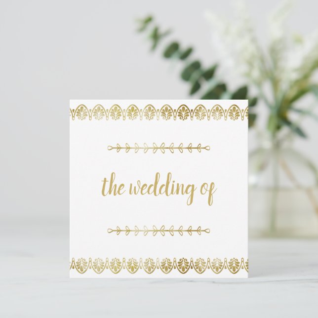 Posh Gold Border Wedding Invitation (Standing Front)