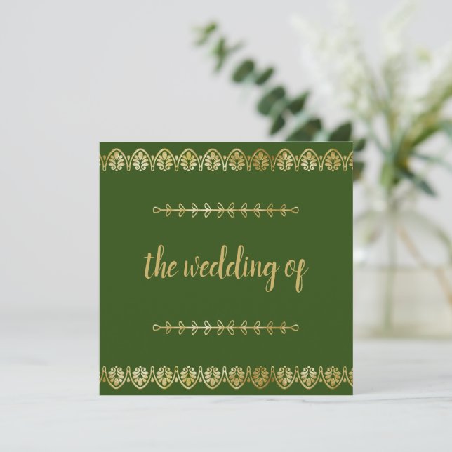 Posh Gold Border Wedding Invitation (Standing Front)