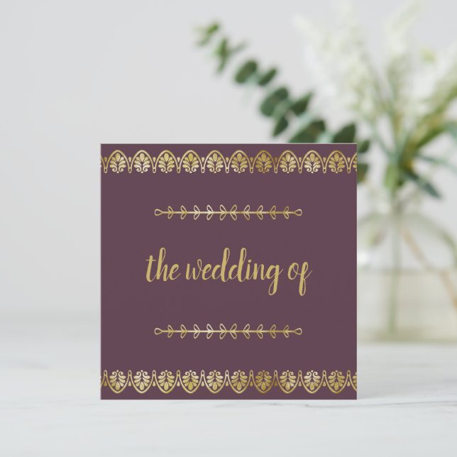 Posh Gold Border Wedding Invitation (Standing Front)