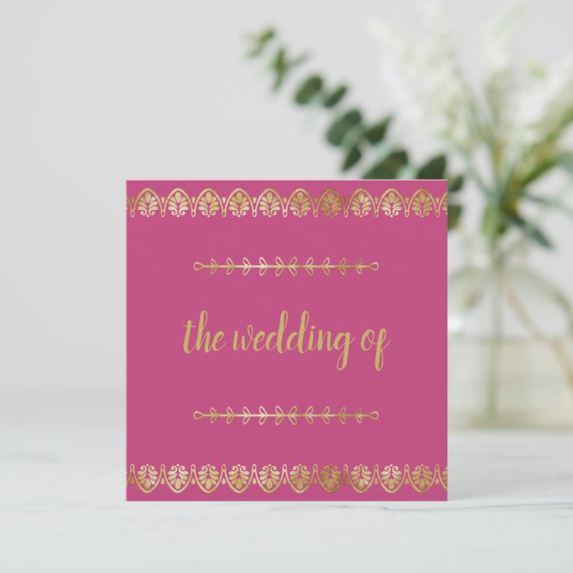 Posh Gold Border Wedding Invitation (Standing Front)