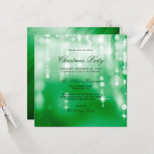 Posh Green Lights Bokeh Christmas Invitation