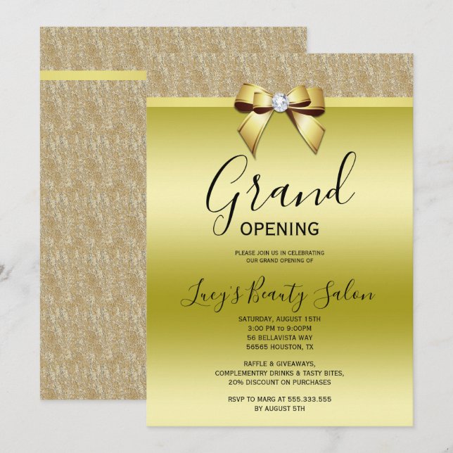 Posh Jewel Bow Grand Opening Invitation (Front/Back)