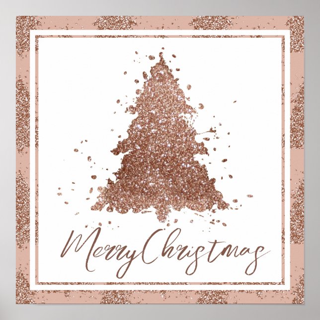 Posh Merry Christmas | Glam Rose Gold Blush Tree Poster (Front)
