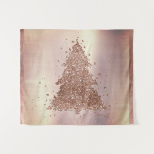 Posh Merry Christmas   Glam Rose Gold Blush Tree Tapestry