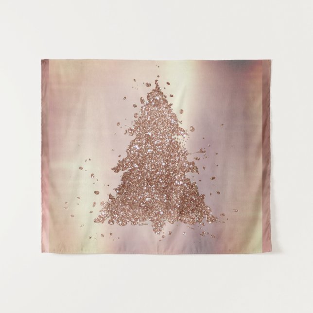 Posh Merry Christmas | Glam Rose Gold Blush Tree Tapestry (Front (Horizontal))