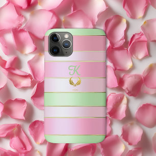 Posh Monogrammed Pastel Pink and Green  iPhone 11 Pro Case