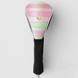 Posh Monogrammed Pastel Pink and Green Golf Head Cover