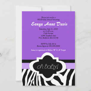 Posh "Oh Baby" Zebra Stripe 5x7 Baby Shower Invite